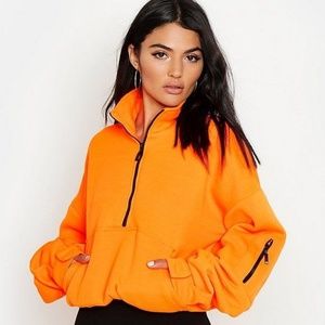 BOOHOO Neon Orange Cropped Sweater